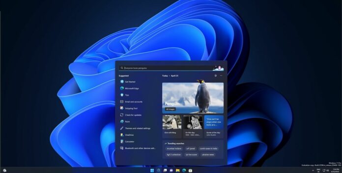 Windows 11'de yeni arama