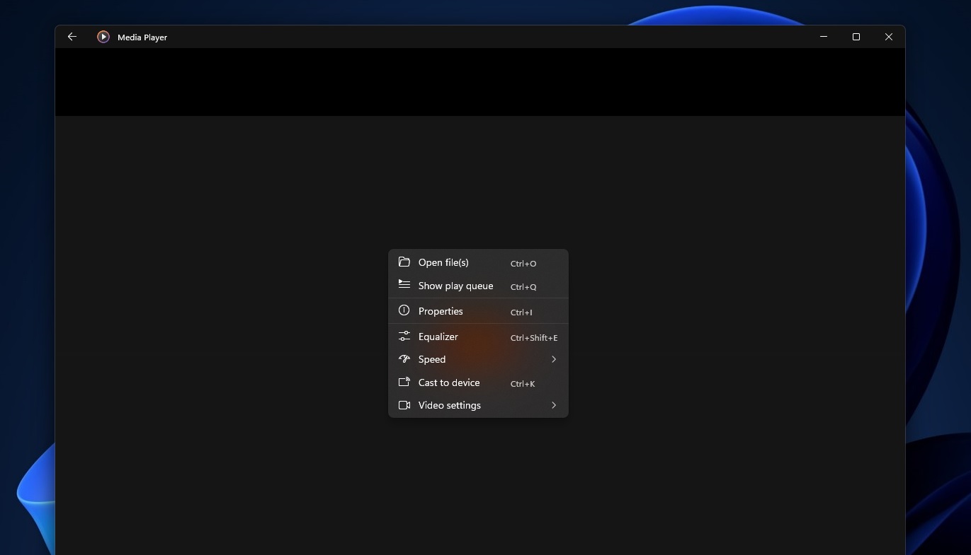 Media Player context menu