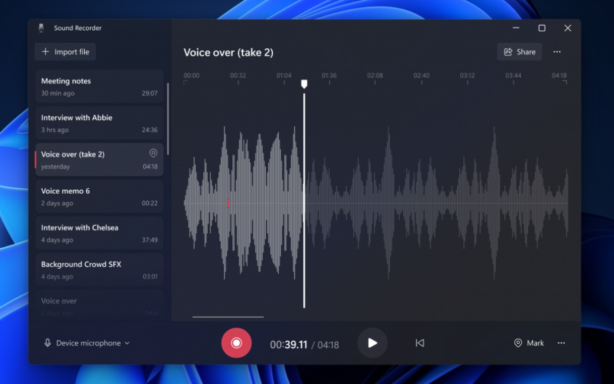 Sound Recorder interface