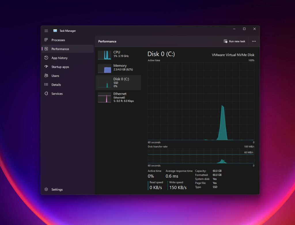 Closer look at Windows 11's Task Manager with colours, dark mode