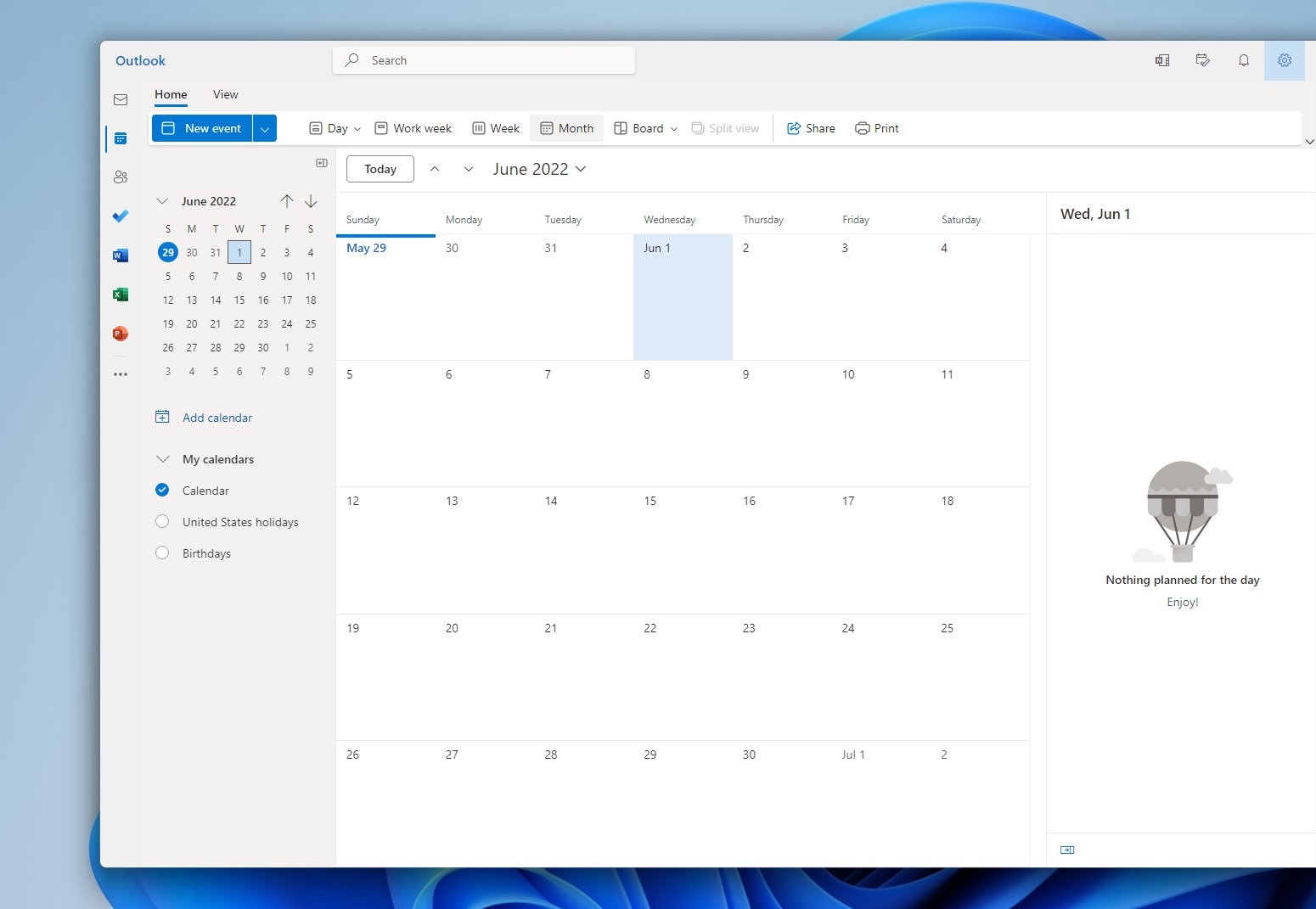 Календар на Windows 11 Outlook