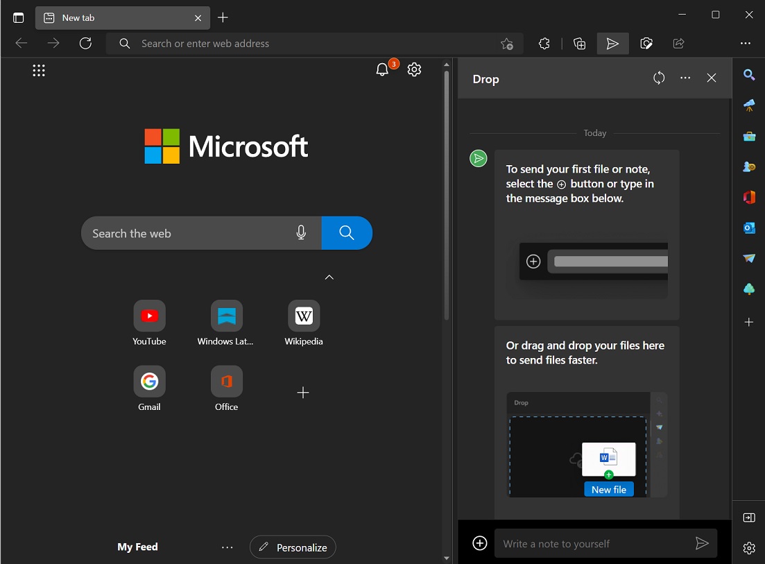 Microsoft Edge açılır paneli