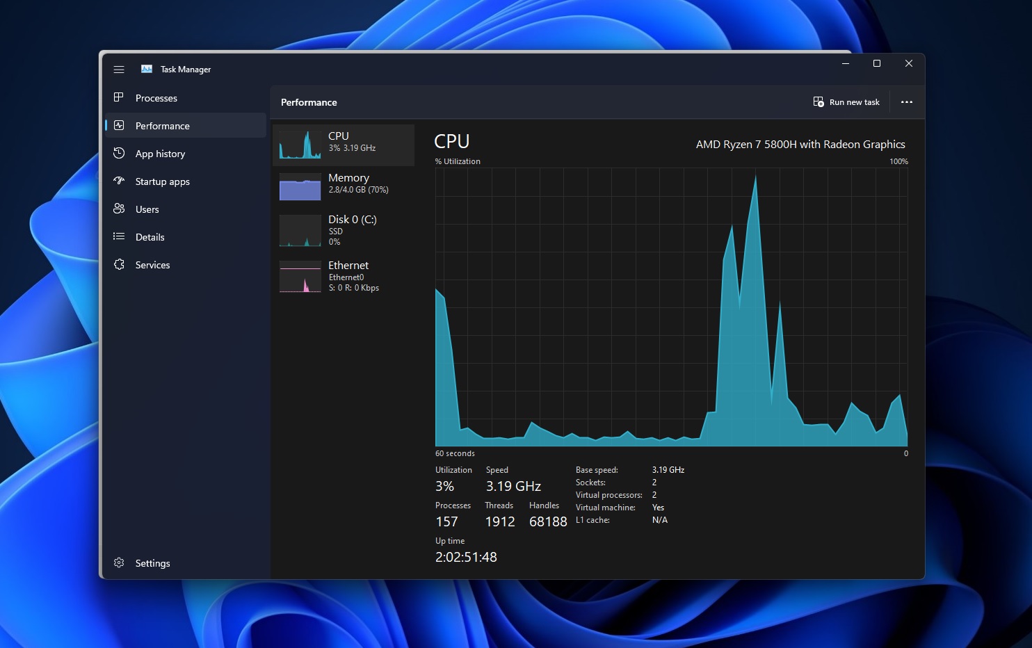 Task Manager performance tab