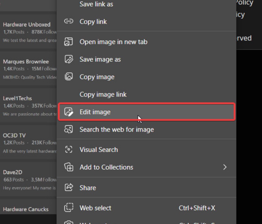 Edit image in Microsoft Edge