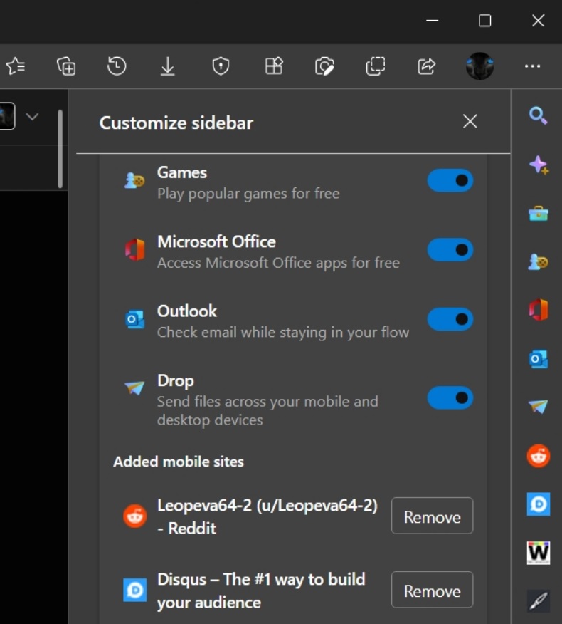 Microsoft Edge sidebar