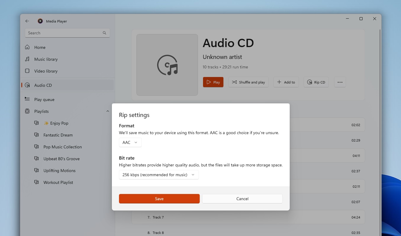 Windows 11 Media Player rip CD