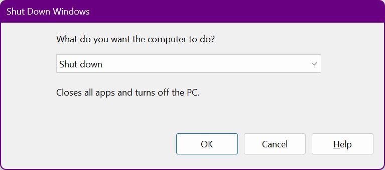 Windows 11 シャットダウン ダイアログ