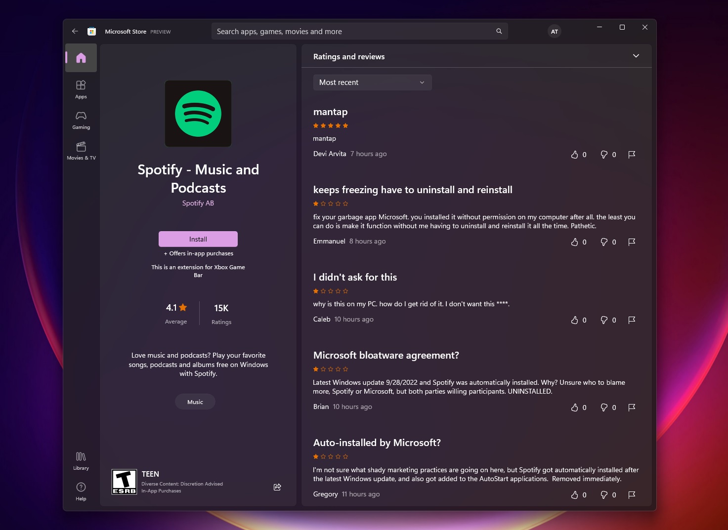 Spotify installed automatically on Windows