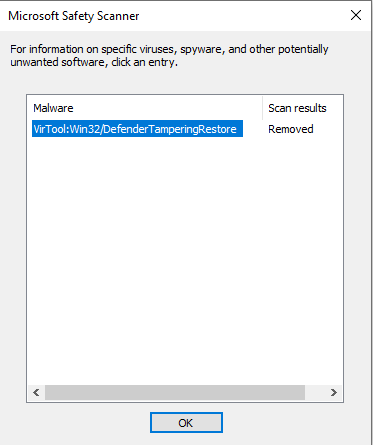 VirTool Win32 DefenderTamperingRestore