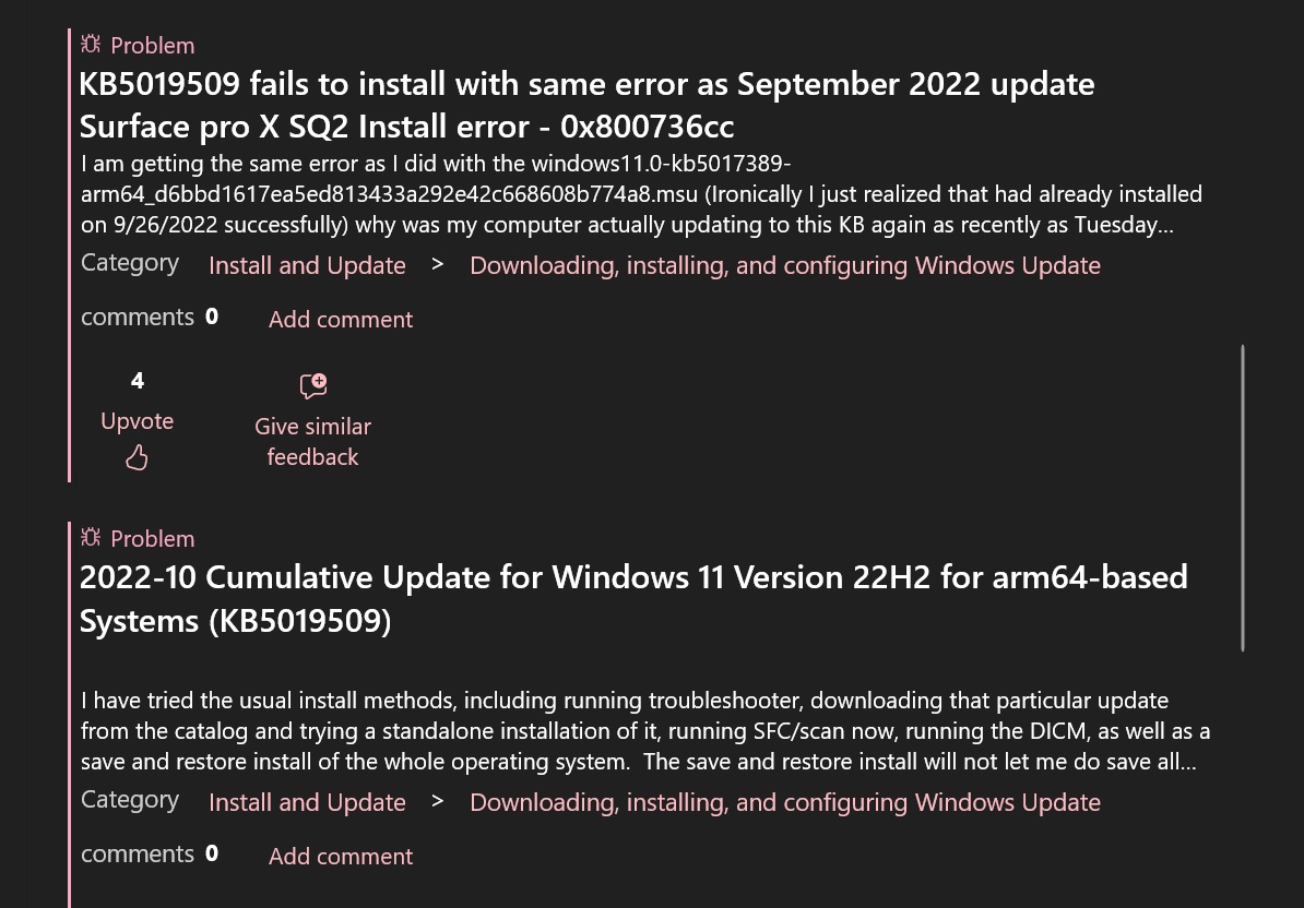 KB5019509 issues