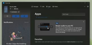 Windows 11 Phone Link app audio stream