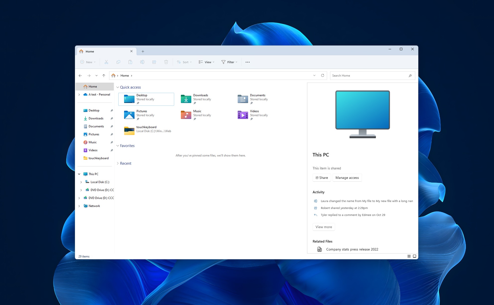 New File Explorer side pane