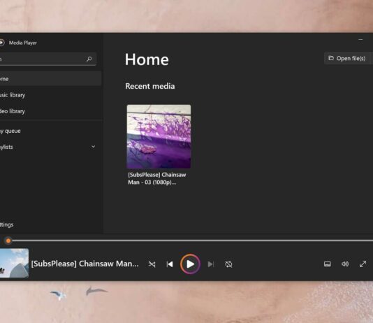Windows 10 Groove Music Media Player
