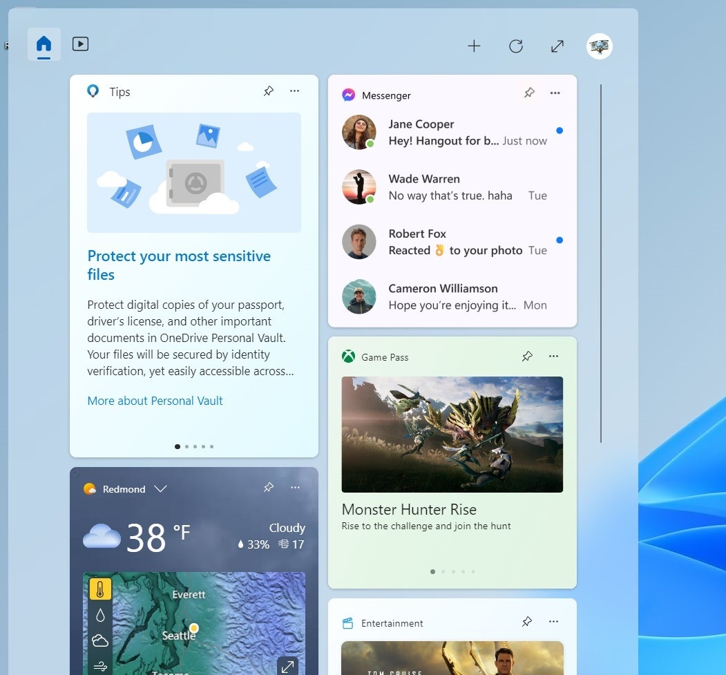 Widget de Windows 11 de Facebook