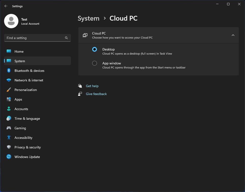 Cloud PC in Windows 11