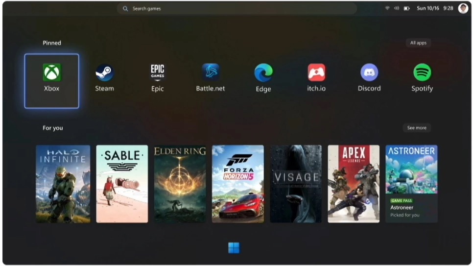 Gaming UI on Windows 11