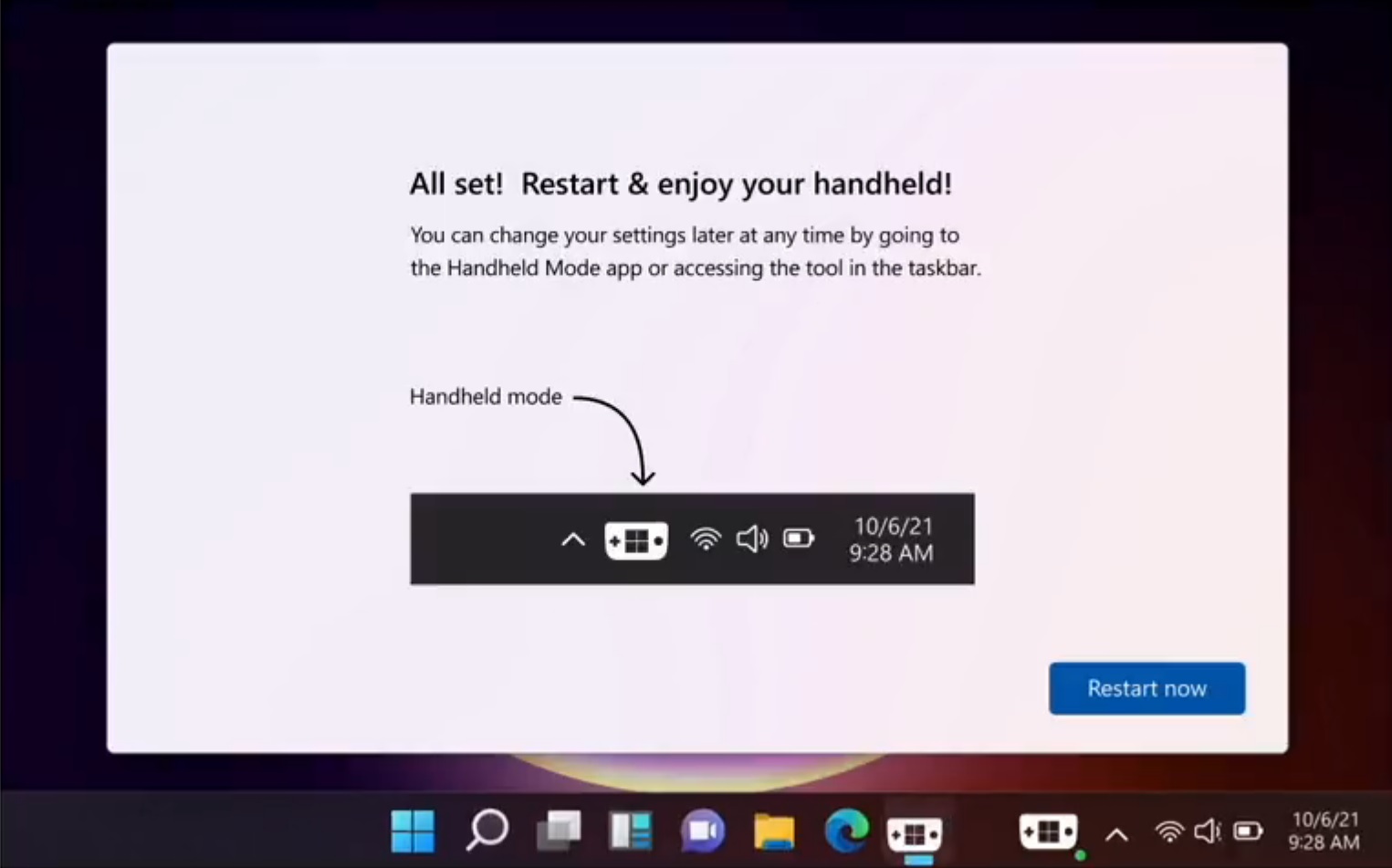 Handheld mode is pinned to taskbar