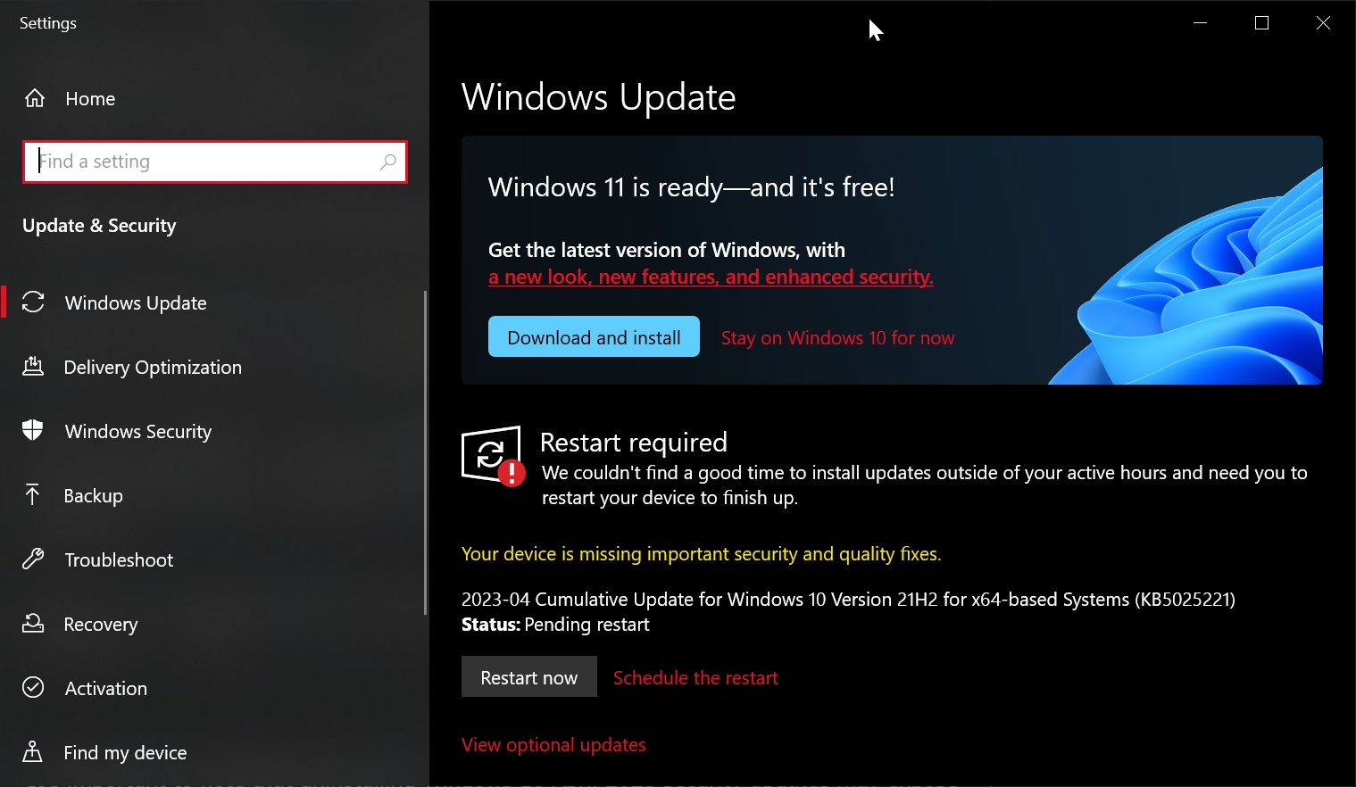 Windows 10 KB5025221 April 2023 update issues