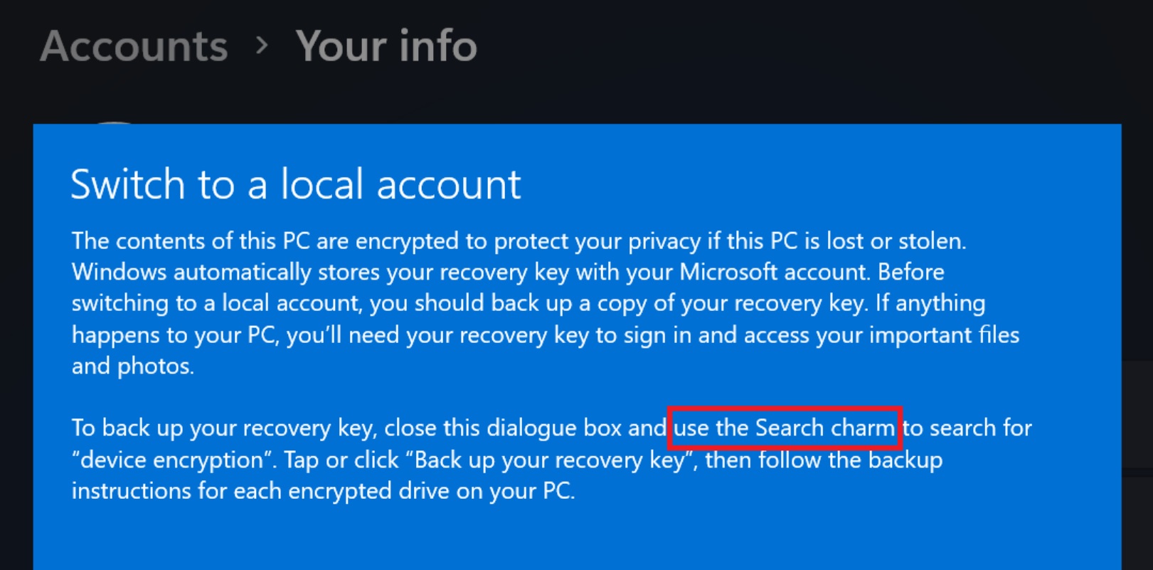 Windows 11 mentions Charms bar