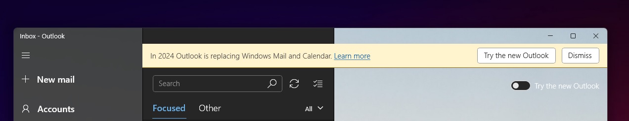 Mail app retirement banner
