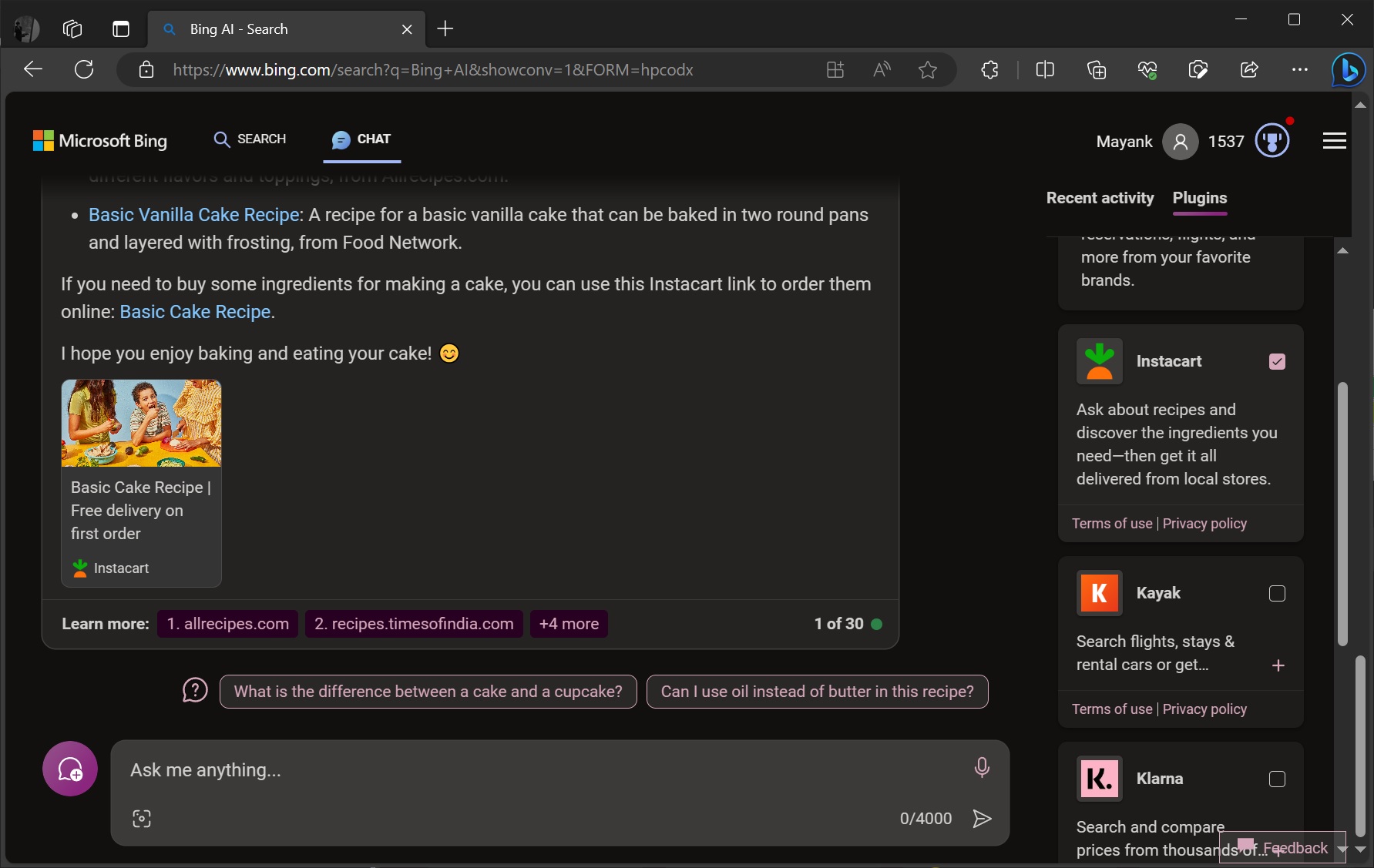 Bing Chat plugins hands on