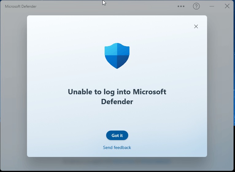 Unable to log into Microsoft Defender