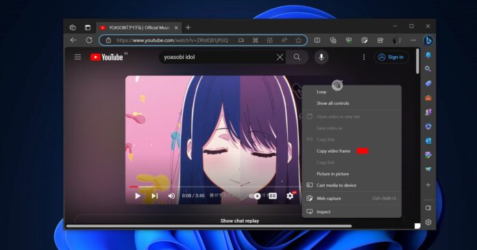 Microsoft Edge copy video frame feature