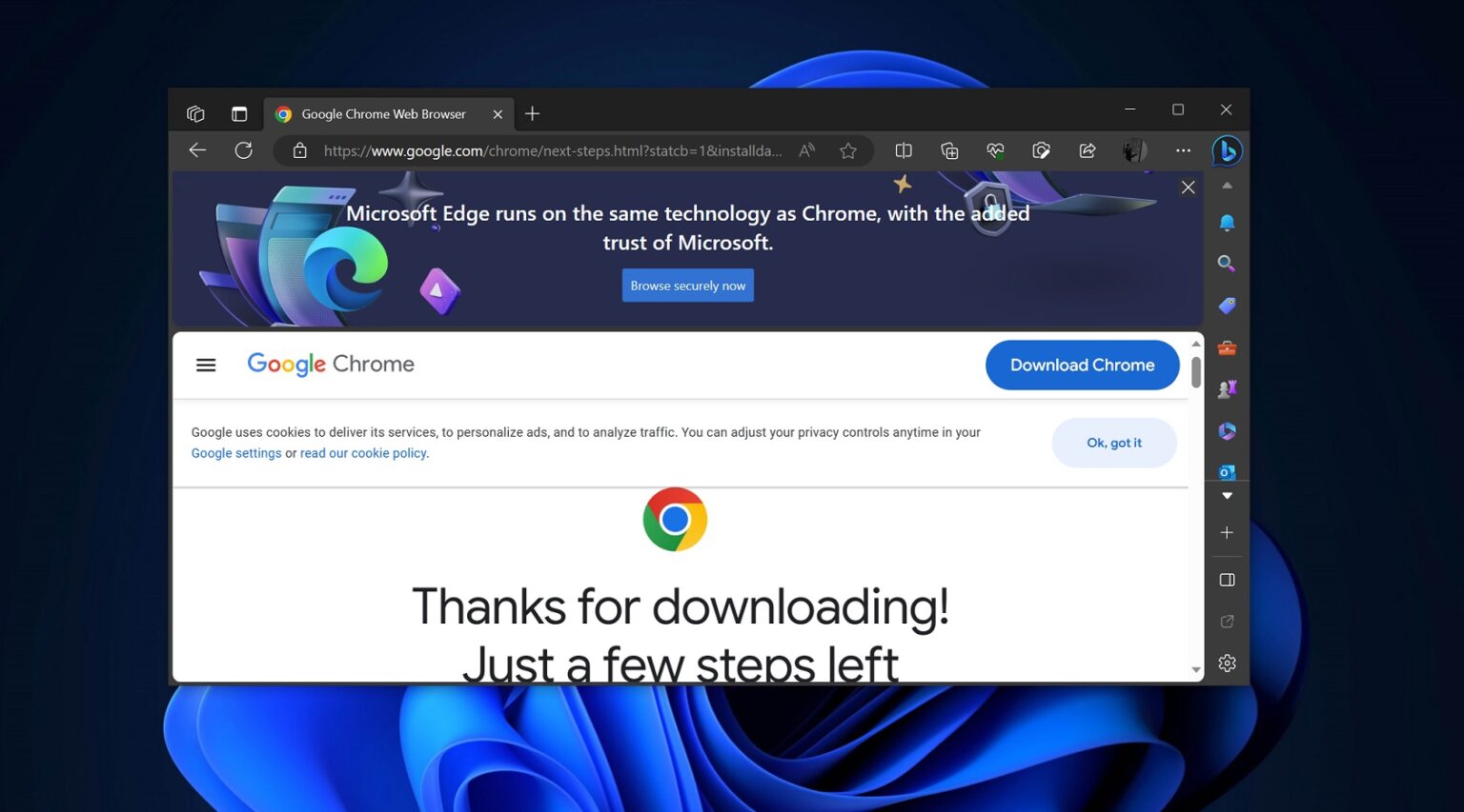 Microsoft Edge accidentally flags Chrome setup as 'harmful' on Windows 11