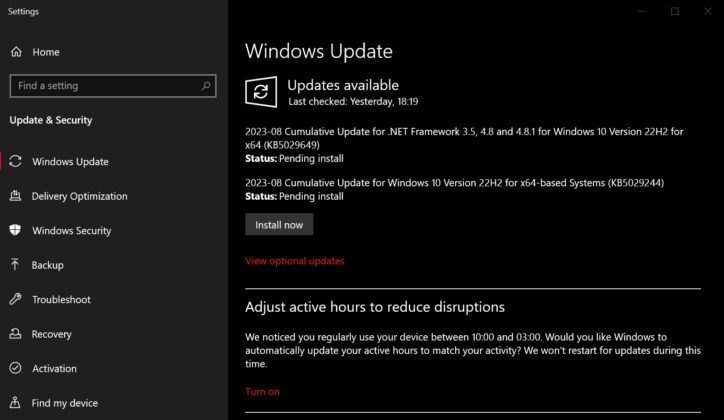 windows 10 update black screen 2023