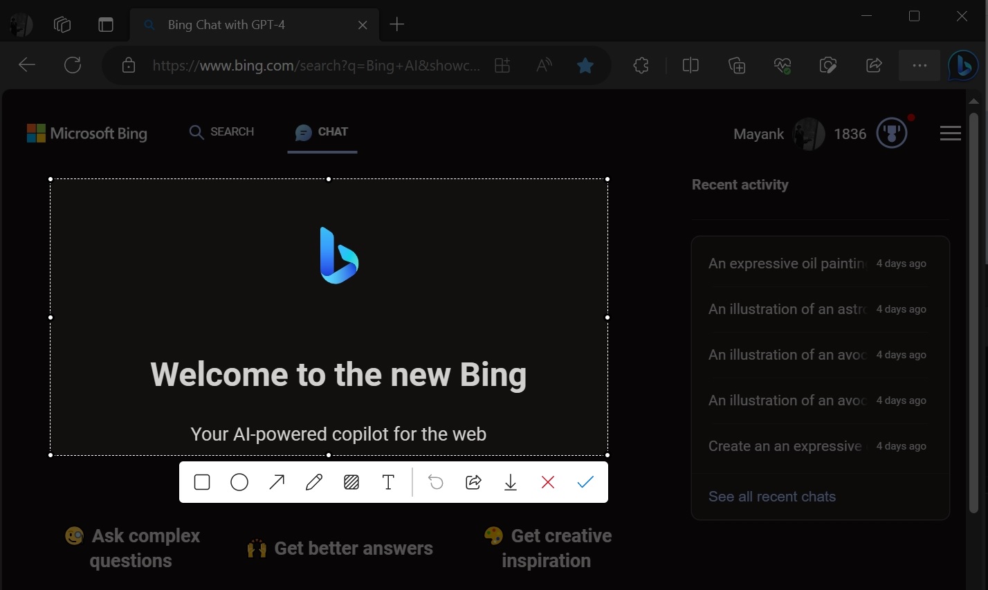 Capture screenshot in Microsoft Edge