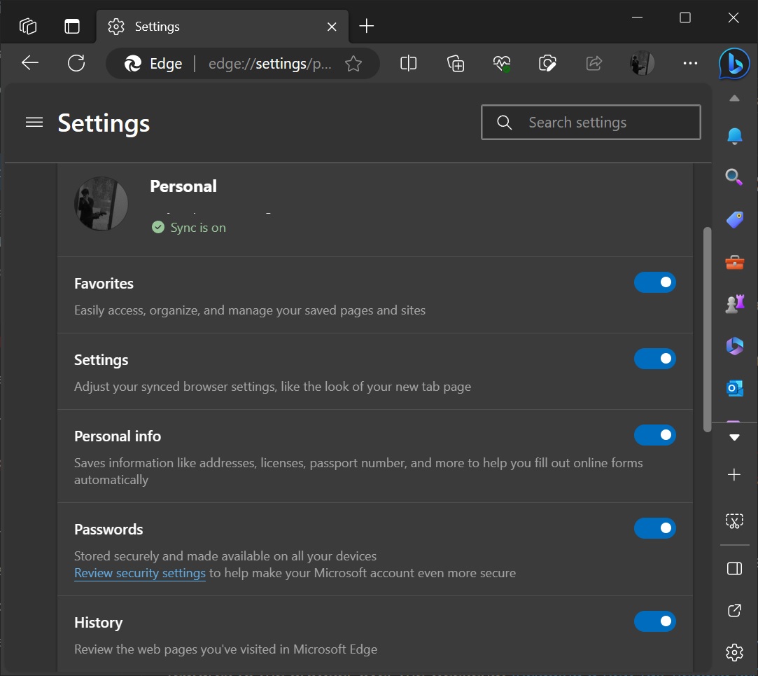 Microsoft Edge synced passwords