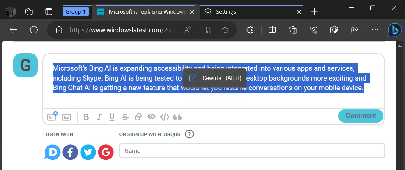 Rewrite tool in Edge