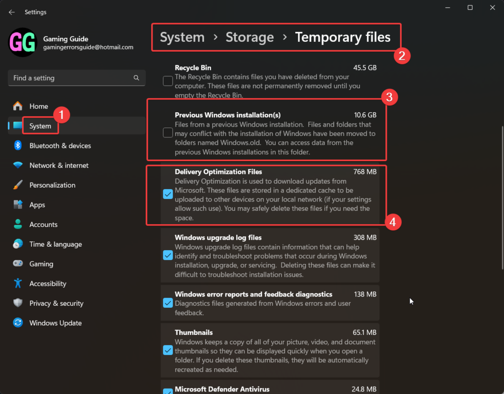 Clear temporary files from Settings > Storage in Windows 11