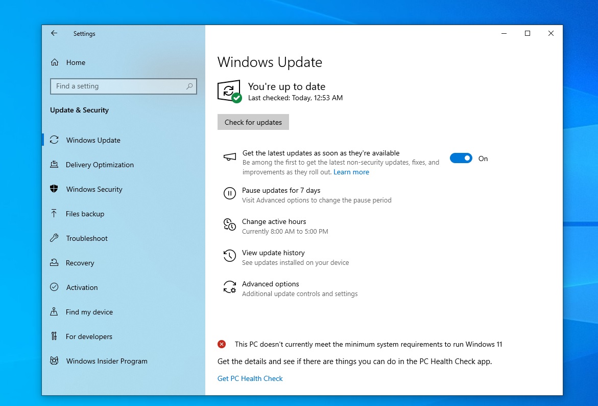 Windows Update shows no new updates