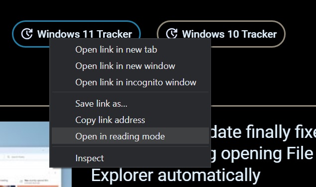 Chrome open in reading mode right-click menu