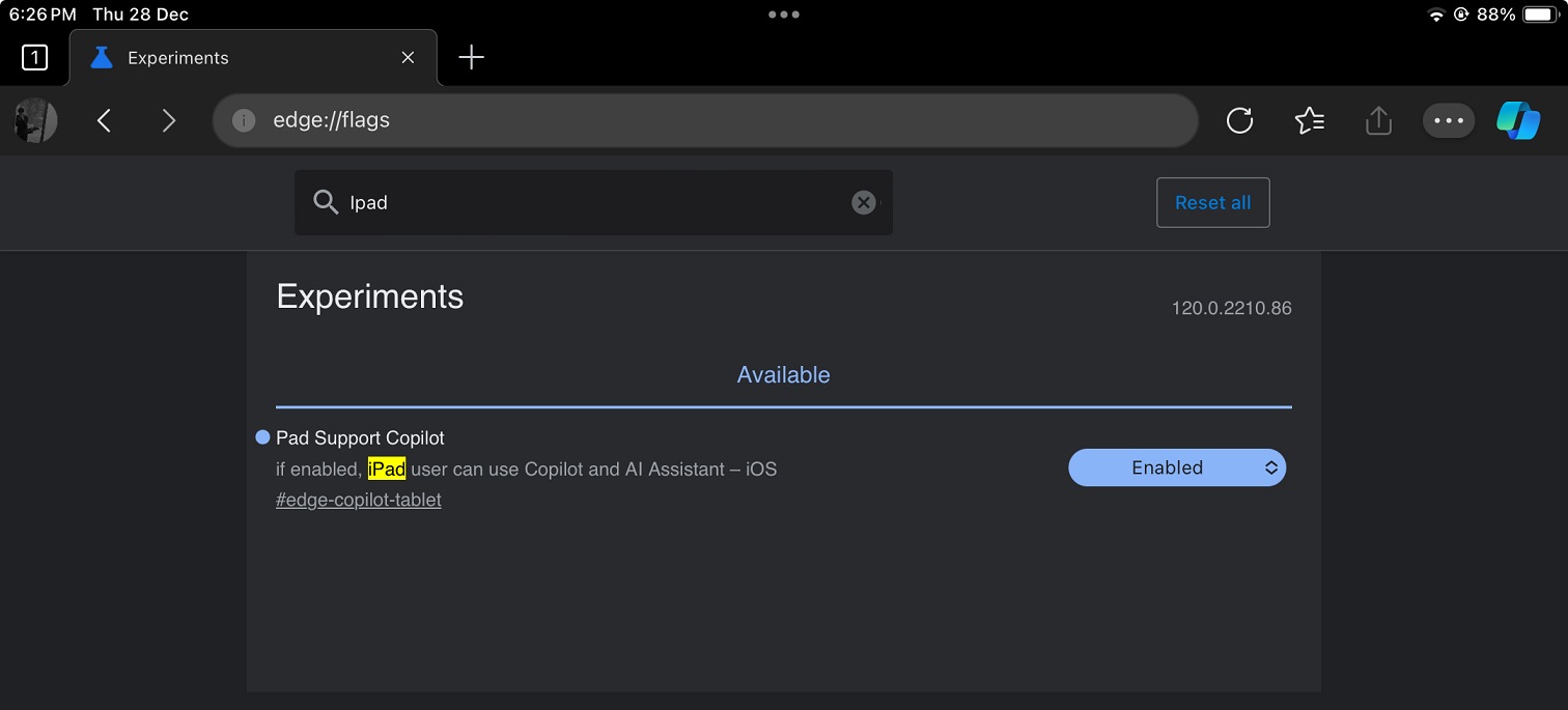 Microsoft Edge Copilot on iPad