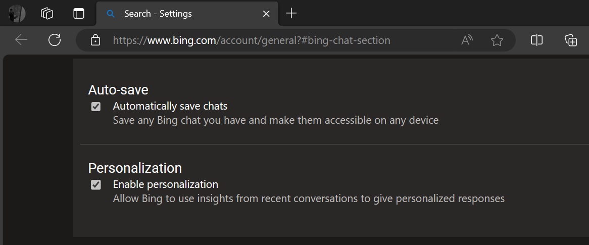 Bing Chat settings