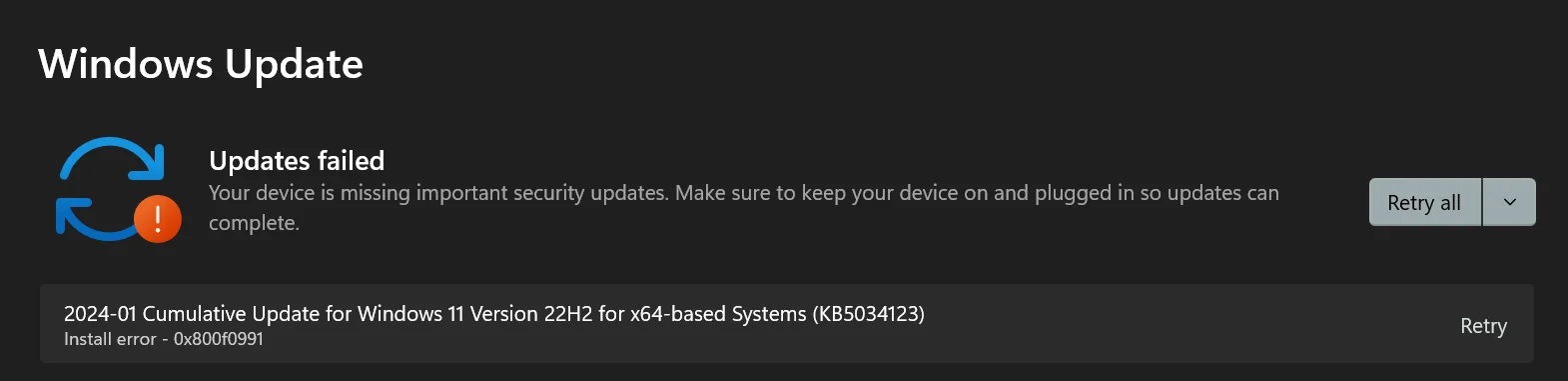 Windows 11 KB5034123 issues
