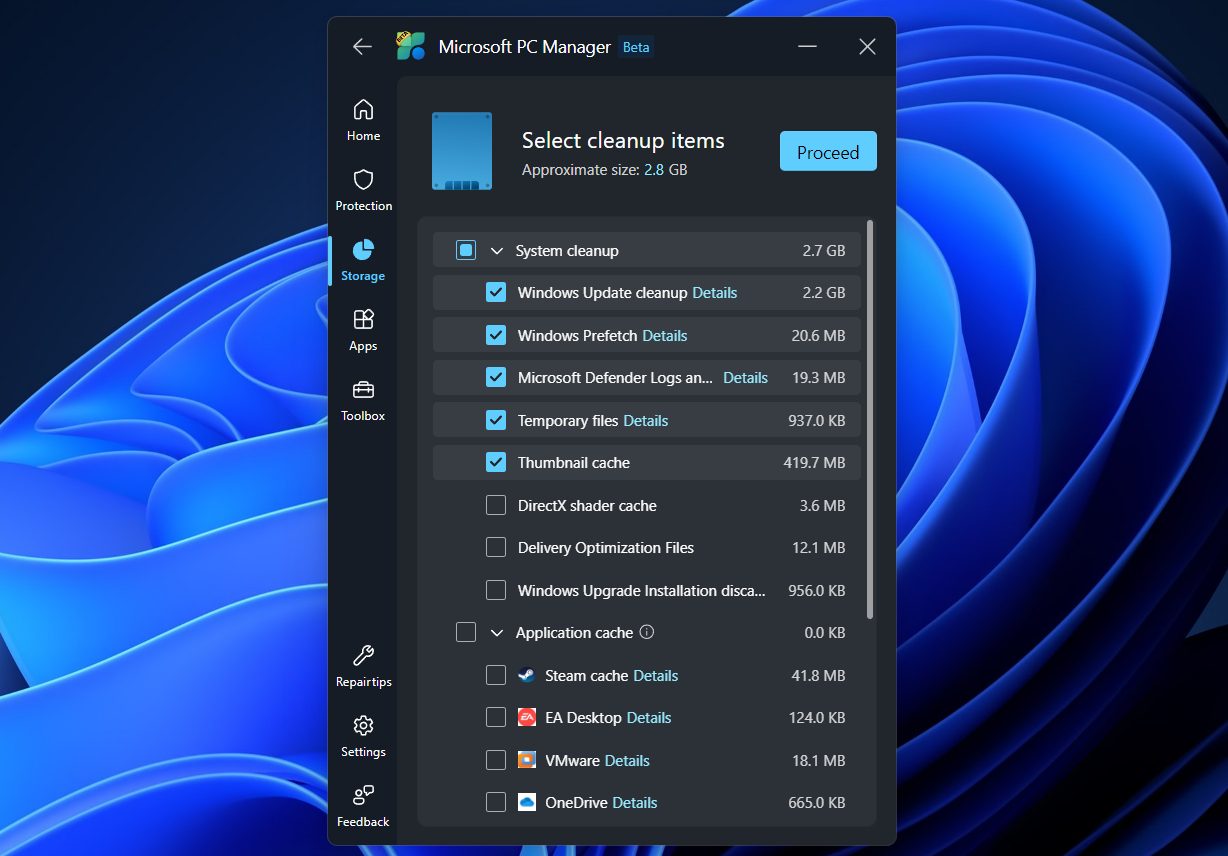 Deep cleanup in Windows PC manager