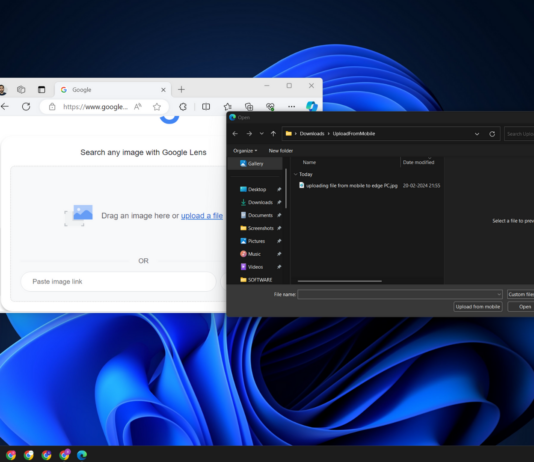 Edge now supports uploading files from mobile while uploading something on a PC