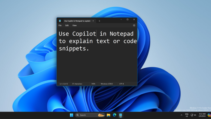 Prática com Microsoft Copilot AI no Bloco de Notas para Windows 11