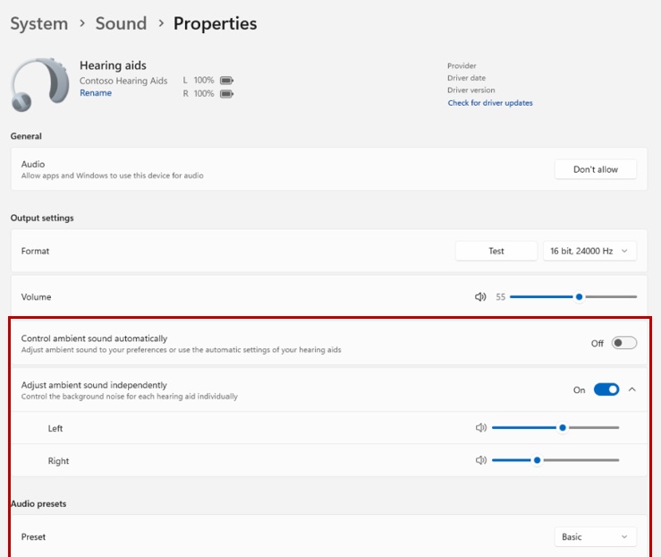 hearing aid settings in windows 11 24h2