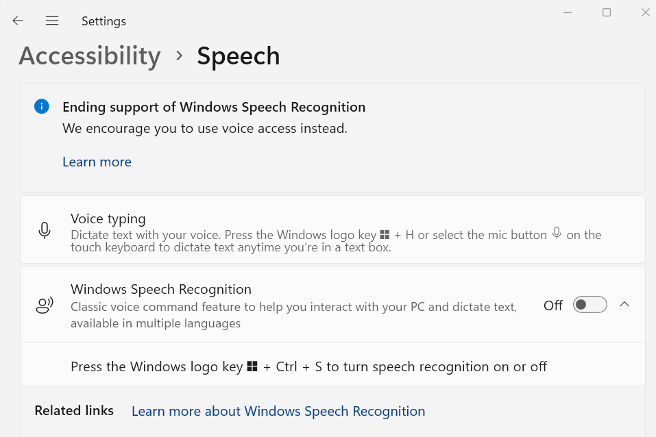speech recognition app deprecation banner