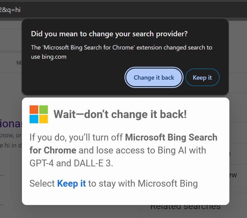 Bing search provider added to Google Chrome