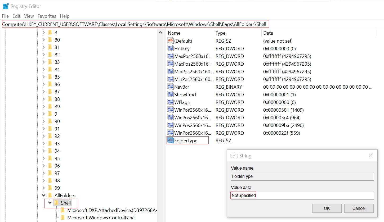 File Explorer FolderType NotSpecified