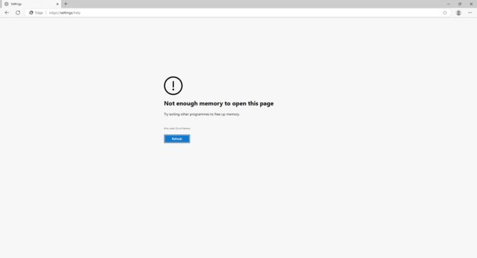 Microsoft Edge crashes out of memory error