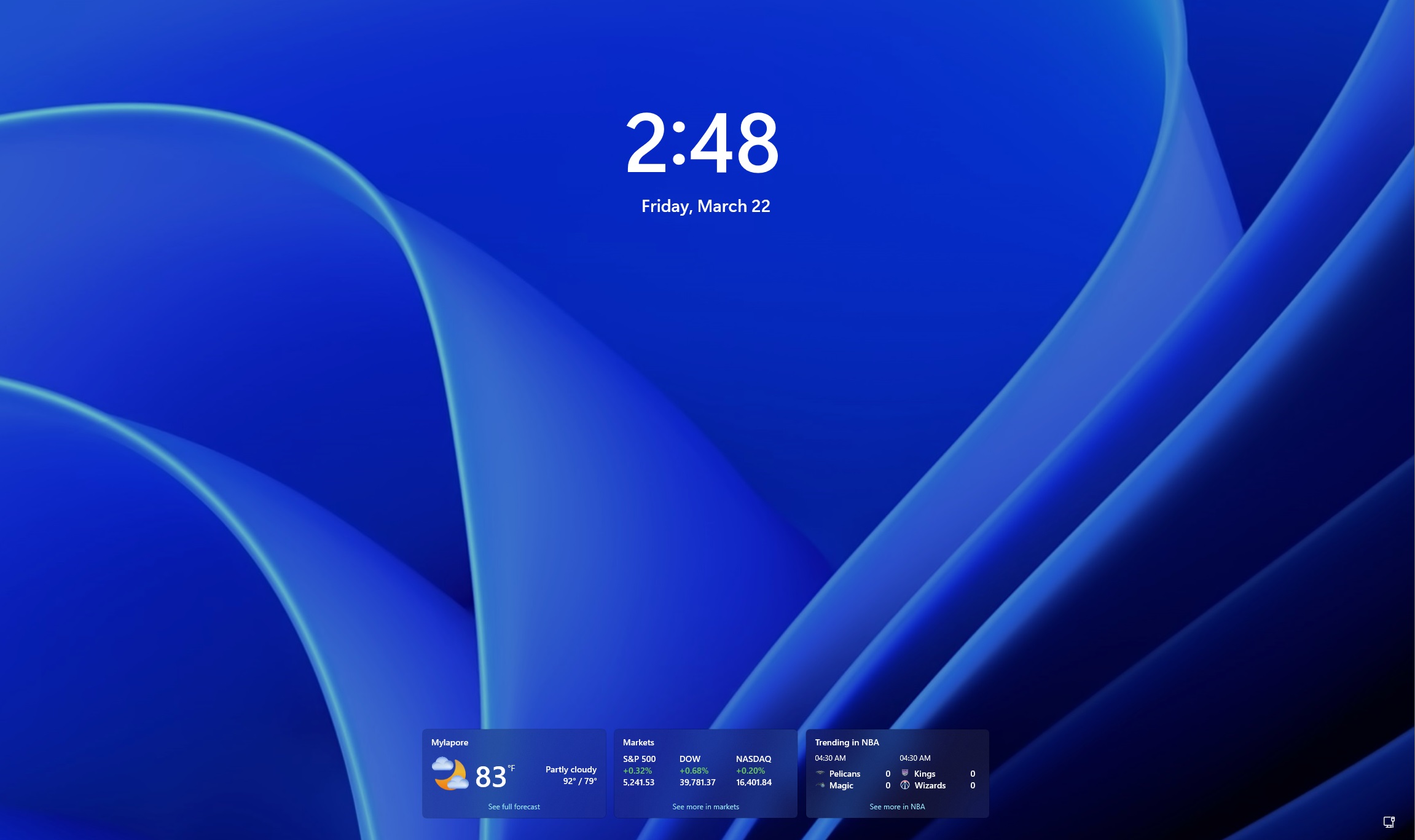 Windows 11 lock screen with MSN widgets