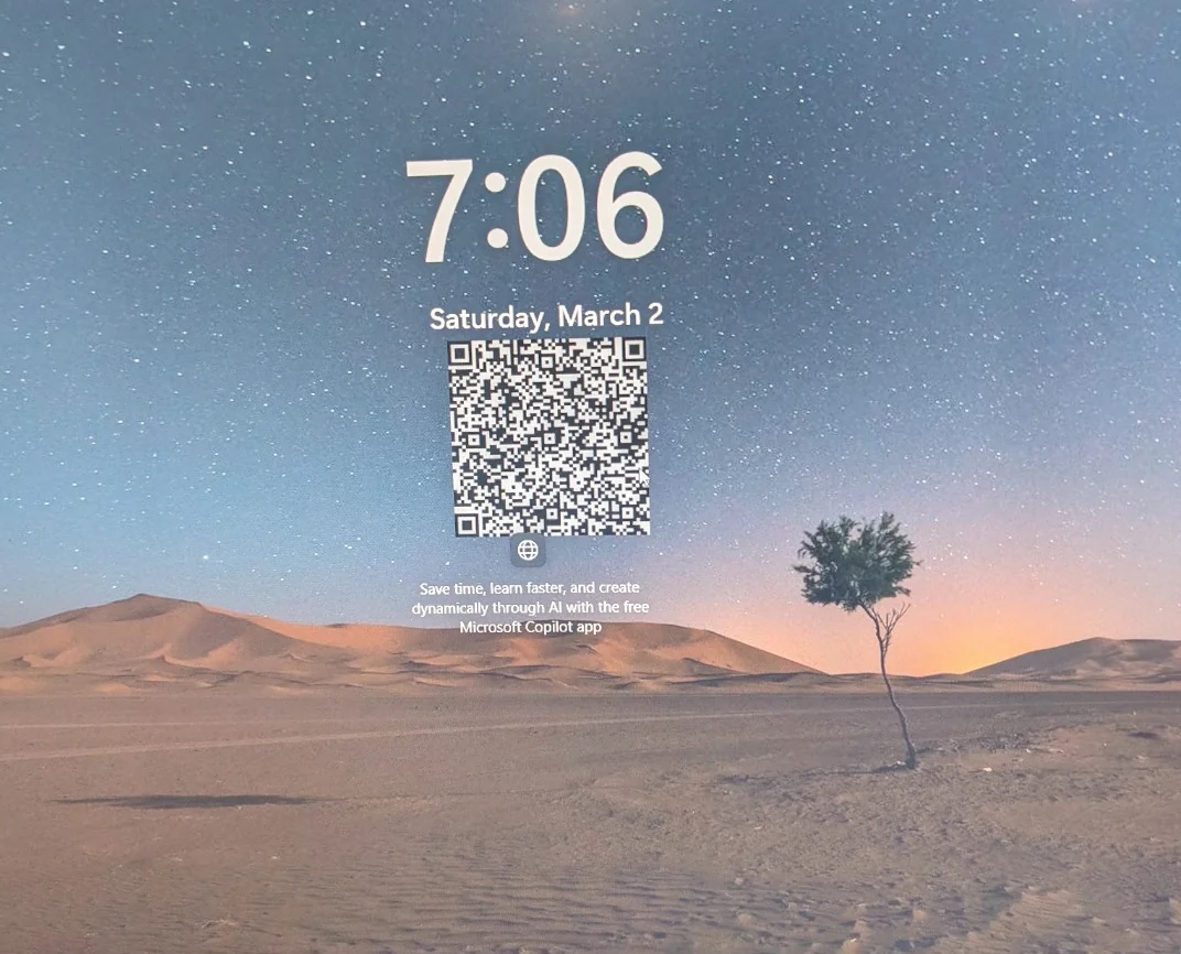 Windows lock screen with Copilot ad