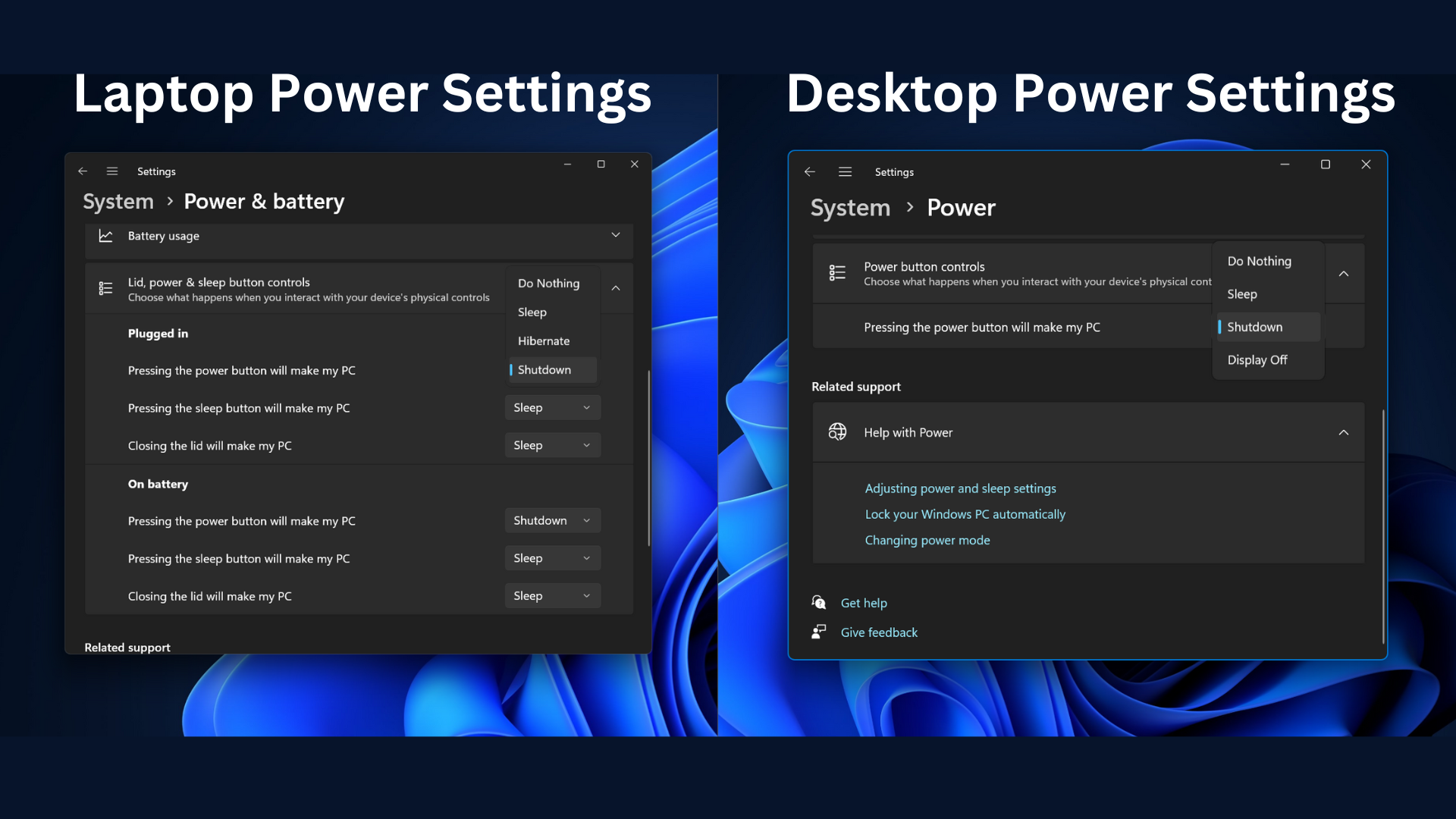 diferença entre as novas configurações de energia do Windows 11 24h2