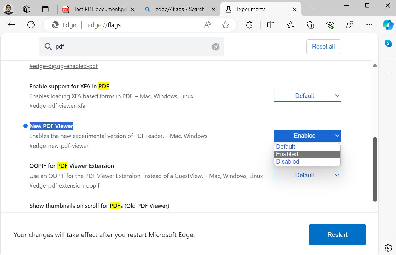 force enable new pdf engine in edge